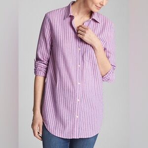 EUC Pink Blue Striped Button-Up Shirt Gap 100% Linen Women’s Top Oversized